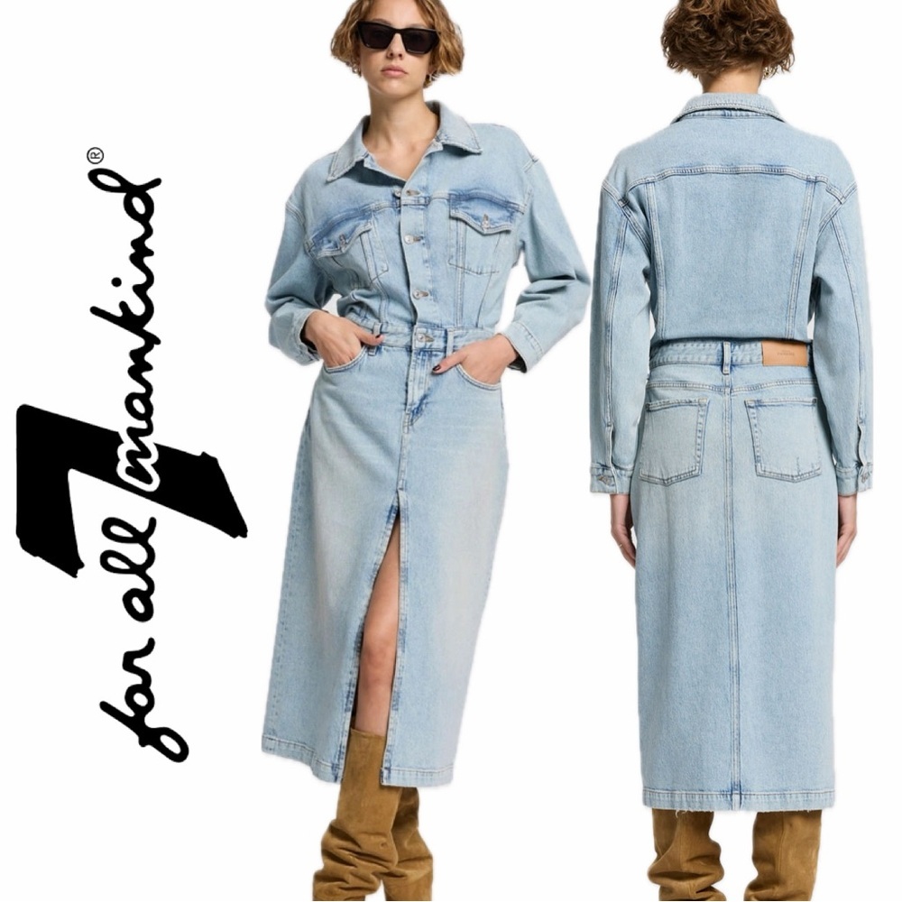 7 For All Mankind Dress Denim Sahara Distressed Relaxed Trucker Quiet Luxury